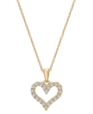 Diamond Open Heart Pendant Necklace (1/4 ct. t.w.) 14k White or Yellow Gold, 18" + 2" extender