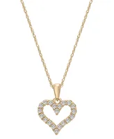 Diamond Open Heart Pendant Necklace (1/4 ct. t.w.) 14k White or Yellow Gold, 18" + 2" extender