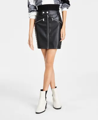 Dkny Jeans Women's Faux-Leather Studded Mini Skirt