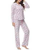 Ink+Ivy Women's Long Sleeve Notch Collar Top with Lounge Pants 2 Piece Pajama Set