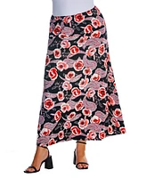 24seven Comfort Apparel Plus Size Floral Maxi Skirt