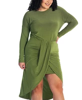 24seven Comfort Apparel Plus Long Sleeve High Low Dress