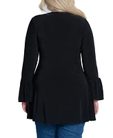 24seven Comfort Apparel Plus Long Bell Sleeve High Low Tunic Top