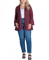 24seven Comfort Apparel Plus Size Bell Sleeve Open Cardigan Sweater
