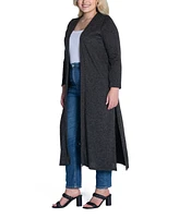 24seven Comfort Apparel Plus Long Duster Open Front Knit Cardigan Sweater