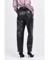 Women's Faux Leather Wide Pocket Pants