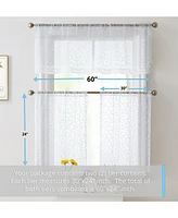 Hlc.me Audrey Embroidered Sheer Voile Window Curtain Short Rod Pocket Tiers for Kitchen, Bedroom