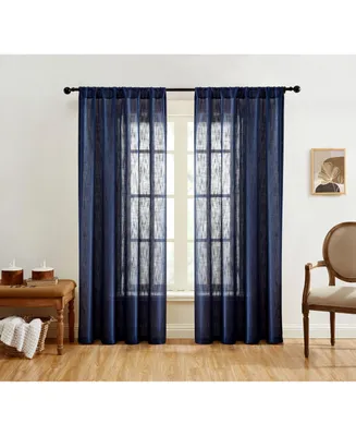 Hlc.me Linda Faux Linen Textured Semi Sheer Privacy Light Filtering Window Rod Pocket Floor Length Thick Curtains Drapery Panels for Office & Living R