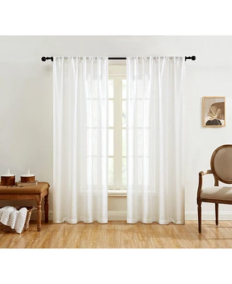 Hlc.me Linda Faux Linen Textured Semi Sheer Privacy Sun Light Filtering Transparent Window Rod Pocket Short Thick Curtains Drapery Panels for Kitchen