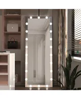 Simplie Fun Modern Wall Standing Bedroom Hotel Full Length Mirror With Led Bulbs Touch Control Whole Body