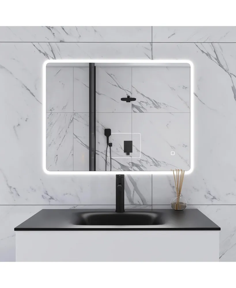 Simplie Fun x in. Large Rectangular Frameless Wall-Mount Anti-Fog Led Light  Bathroom Vanity Mirror