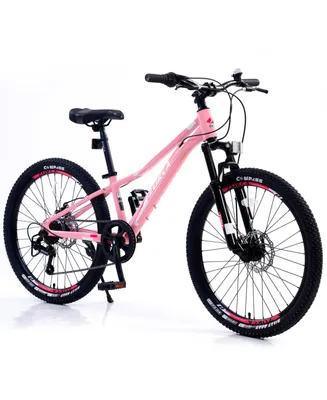 Simplie Fun Mountain Bike For Girls And Boys Mountain 24 Inch Shimano 7-Speed Bike