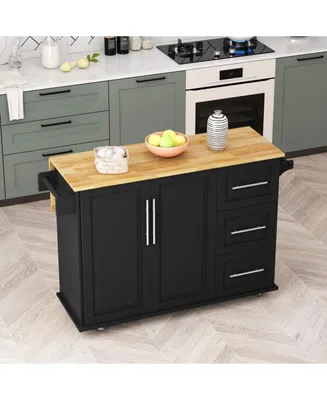 Simplie Fun Kitchen Island Cart With 2 Door Cabinet And Three Drawers