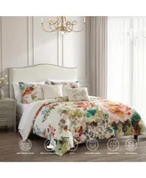 Bebejan Antique Flowers Ivory Bedding 200 Thread Count 100% Cotton Sateen 5 Piece Reversible Queen Comforter Set