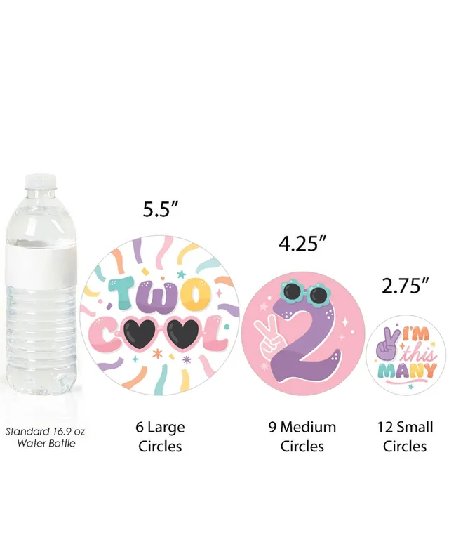 Big Dot Of Happiness Two Cool - Girl - Pastel 2nd Birthday Water Bottle  Sticker Labels - Set of 20 - Assorted Pre