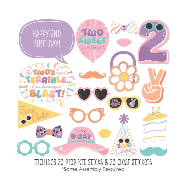 Big Dot Of Happiness Two Cool - Girl - Pastel 2nd Birthday Water Bottle  Sticker Labels - Set of 20 - Assorted Pre