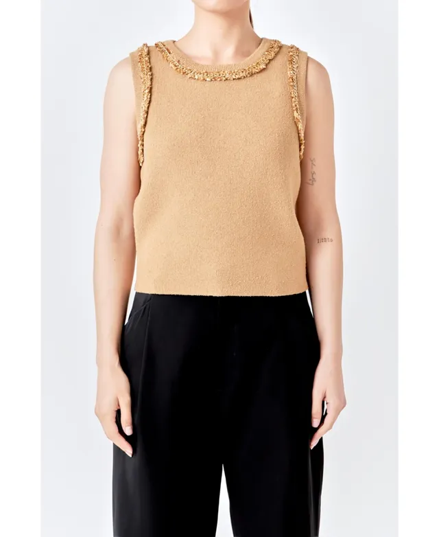 Lora Beaded Edge Ribbed Knit Tank Top