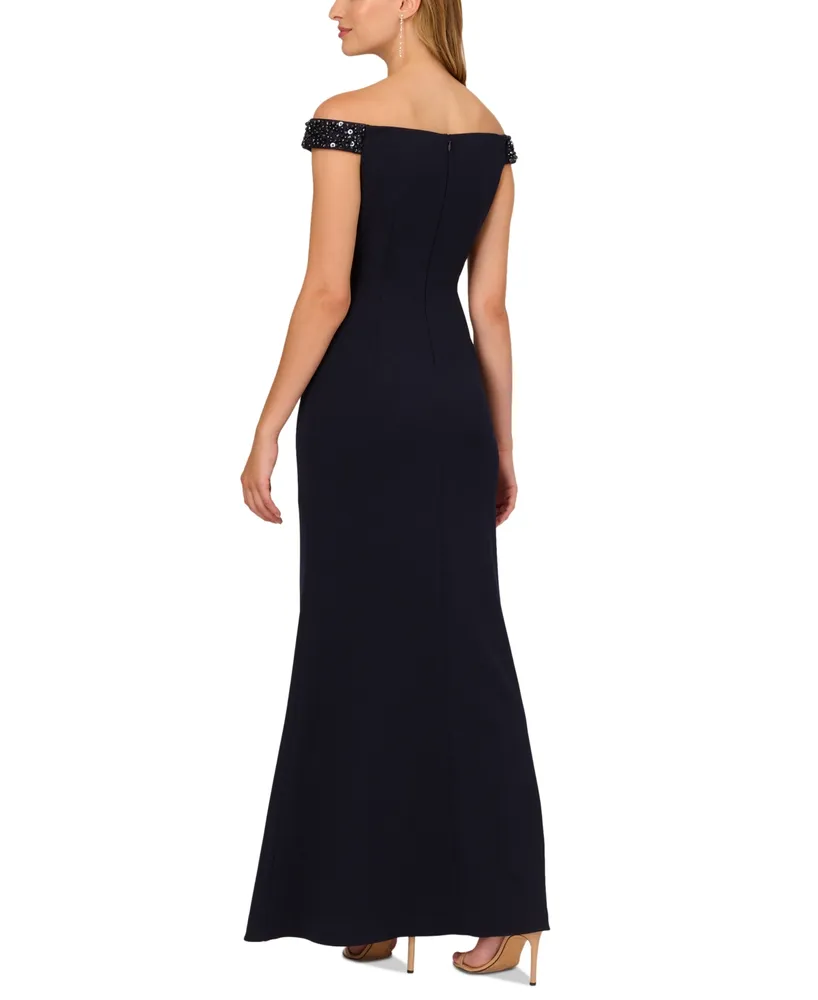 Adrianna Papell Women's Beaded-Trim Off-The-Shoulder Gown