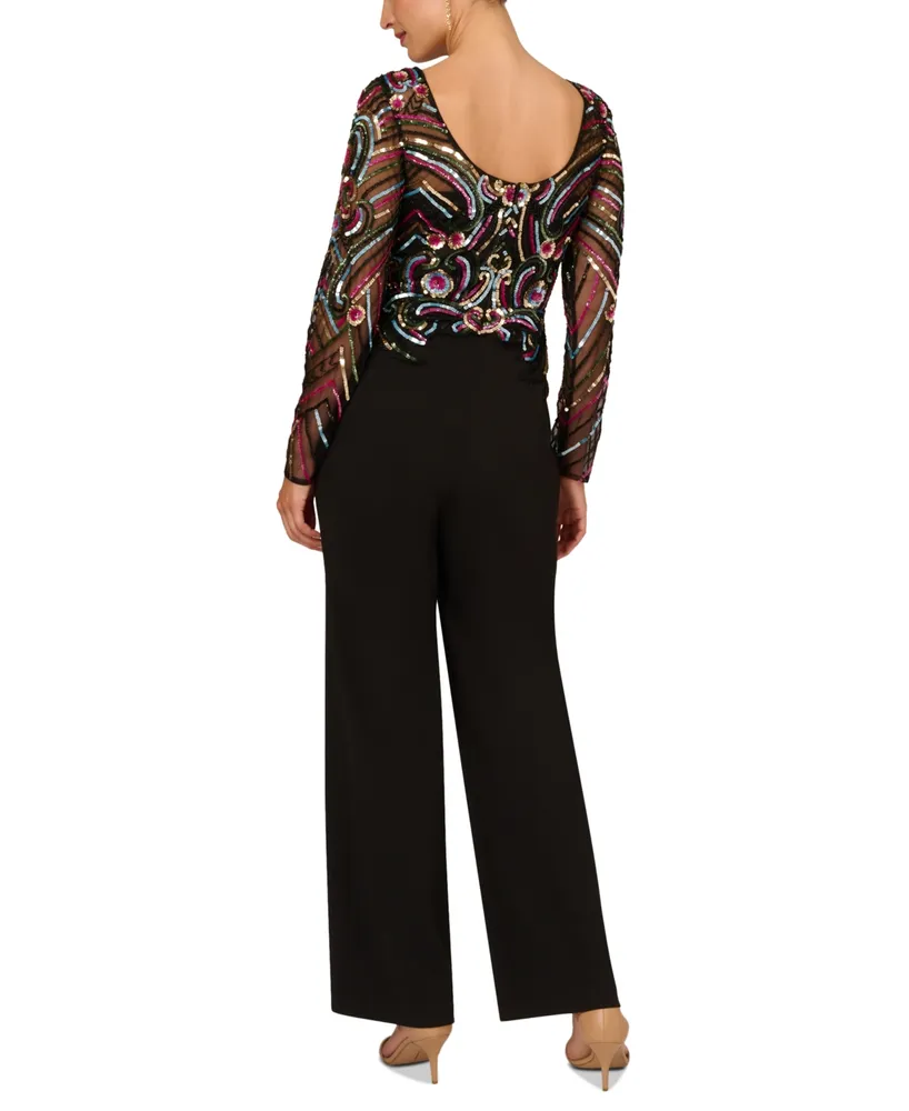 Adrianna Papell Women's Sequined-Bodice Wide-Leg Jumpsuit