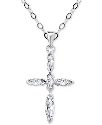 Giani Bernini Cubic Zirconia Marquise Cross Pendant Necklace in Sterling Silver, 16" + 2" extender, Created for Macy's