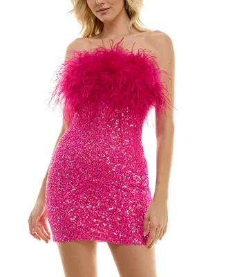 B Darlin Juniors' Feathered & Sequined Bodycon Dress