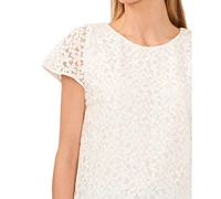 CeCe Women's Crewneck Flutter Sleeve Lace Top