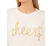 CeCe Women's Long-Sleeve Cheers Script Sweater