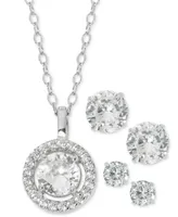 Giani Bernini 3-Pc. Set Cubic Zirconia Halo Pendant Necklace & Two Pair Solitaire Stud Earrings in Sterling Silver, Created for Macy's