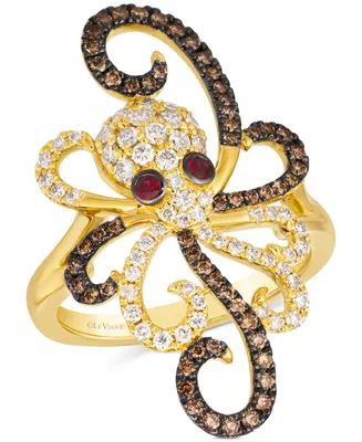 Le Vian Chocolate Diamond & Nude Diamond (7/8 ct. t.w.) & Passion Ruby (1/20 ct. t.w.) Octopus Ring in 14k Gold
