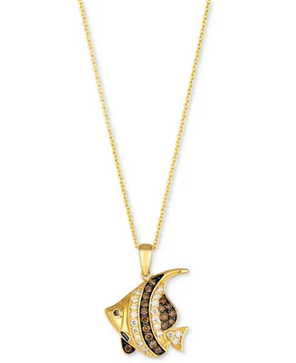 Le Vian Chocolate Diamond & Nude Diamond Fish 20" Adjustable Pendant Necklace (1/4 ct. t.w.) in 14k Gold