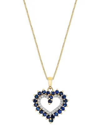 Sapphire (1-3/8 ct.tw) & Diamond (1/10 ct. t.w.) Open Heart 18" Pendant Necklace in 10k Gold