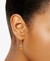 Citrine (1-5/8 ct. t.w.) & Diamond (1/10 ct. t.w.) Leverback Drop Earrings in 14k Gold