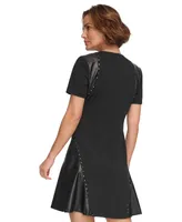 Dkny Women's Studded Mixed-Media Fit & Flare Dress