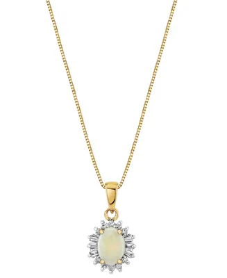 Opal (1/2 ct. t.w.) & Diamond (1/5 ct. t.w.) Oval Halo 18" Pendant Necklace in 14k Gold