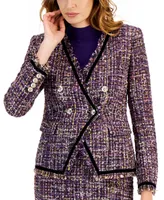 Tahari Asl Women's Velvet Trim Double-Breasted Tweed Blazer