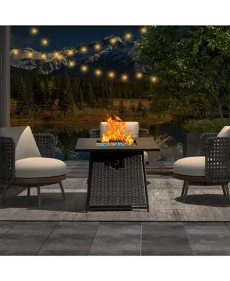 Simplie Fun 32" Propane Fire Pit Table With Blue Glass - 50,000 Btu Outdoor Wicker Fire Table