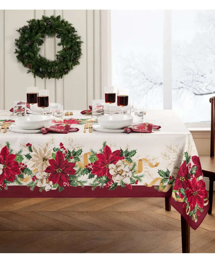 Elrene Poinsettia Garlands Engineered Tablecloth