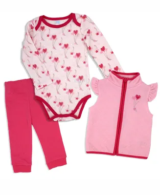 Baby Mode Girls Hearts Bodysuit, Pants and Vest, 3 Piece Set