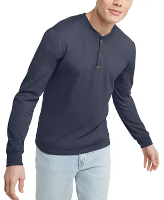 Men's Hanes Originals Cotton Long Sleeve Henley T-shirt