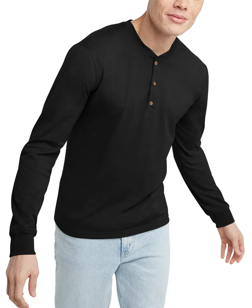 Men's Hanes Originals Cotton Long Sleeve Henley T-shirt