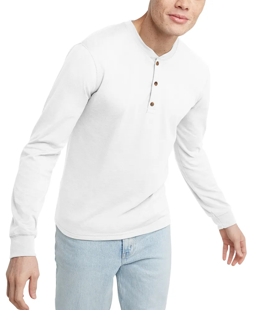 Men's Hanes Originals Cotton Long Sleeve Henley T-shirt