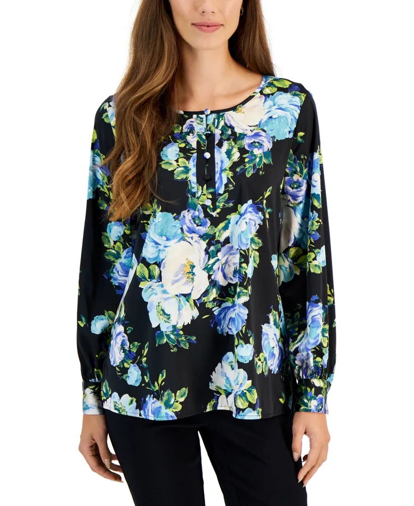 JM Collection Floral-Print Short-Sleeve Top, Created for Macy's - Macy's