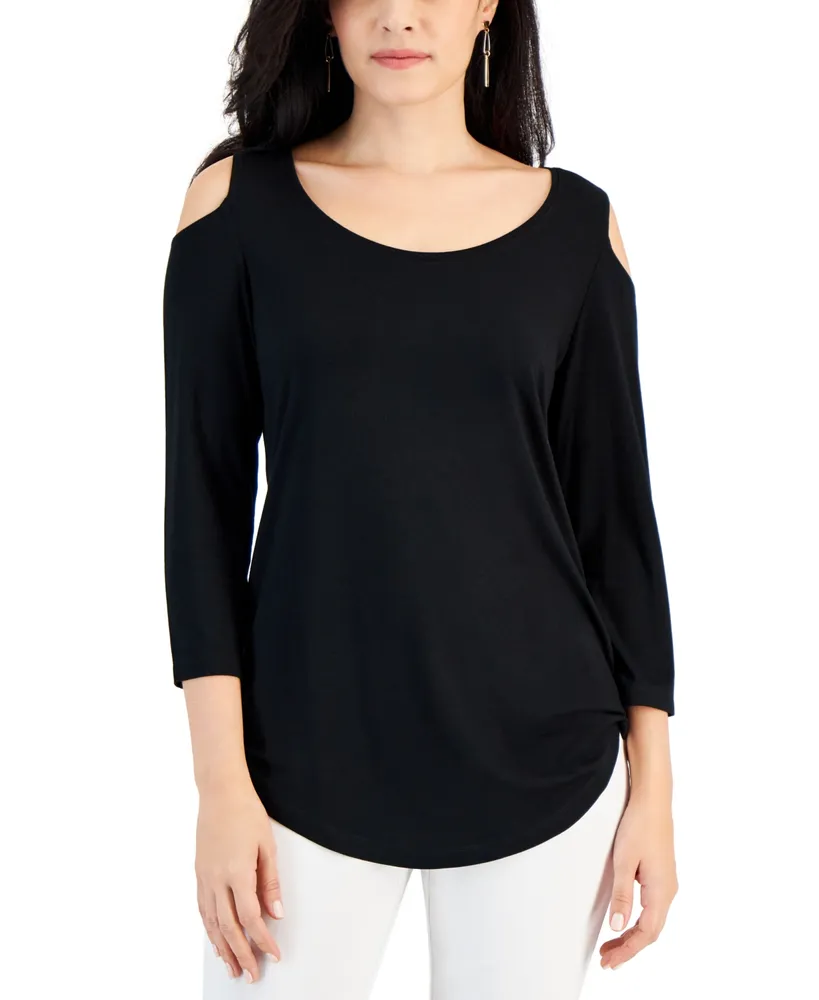 Jm Collection Women's Solid-Color Cold-Shoulder Top, Created for Macy's