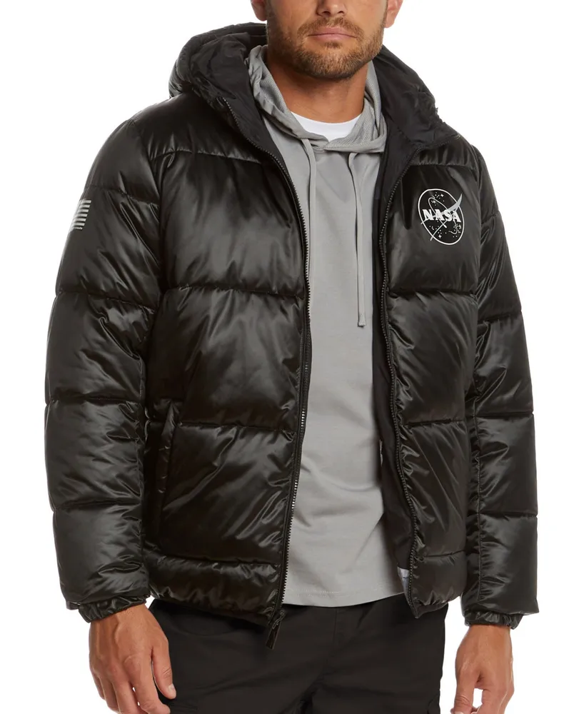 Space One Men's Nasa-Inspired Reversible Two-in-One Puffer Jacket with Astronaut Interior
