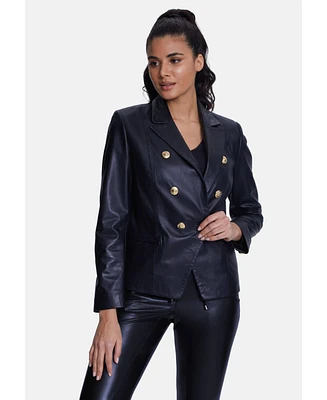 Furniq Uk Women's Genuine Leather Blazer Jacket