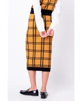 Women's Knit Check Plaid Midi Skirt