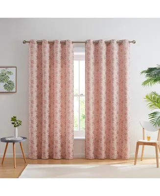 Hlc.me Zoey Burlap Flax Linen Floral Jacquard Privacy Light Filtering Transparent Window Grommet Long Thick Curtains Drapery Panels for Bedroom & Livi