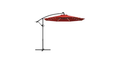 10 ft 360A° Rotation Solar Powered Led Patio Offset Umbrella Without Weight Base