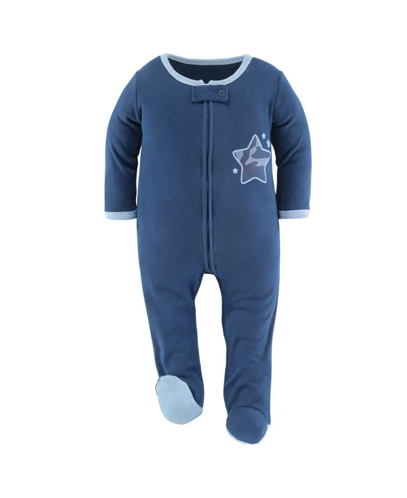 The Peanutshell Blue Camo Footed Baby Sleepers for Boys, 3-Pack,