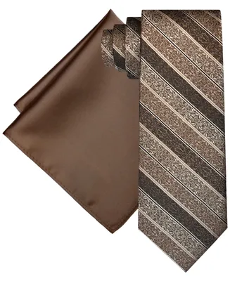 Steve Harvey Men's Extra Long Textured Stripe Tie & Pocket Square Set